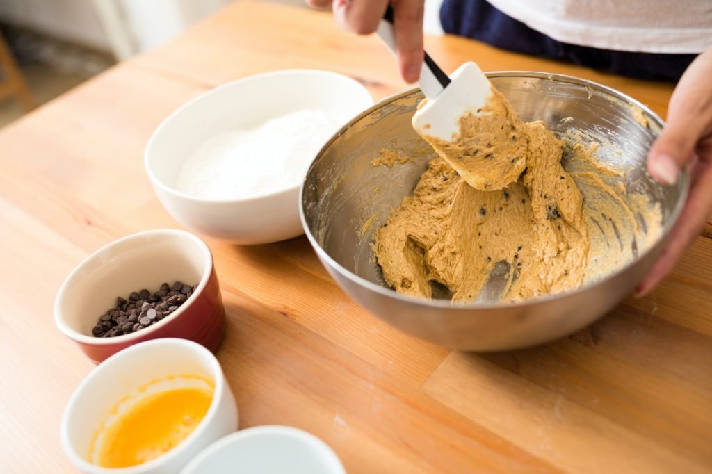 Stirring the dough for making cookies
